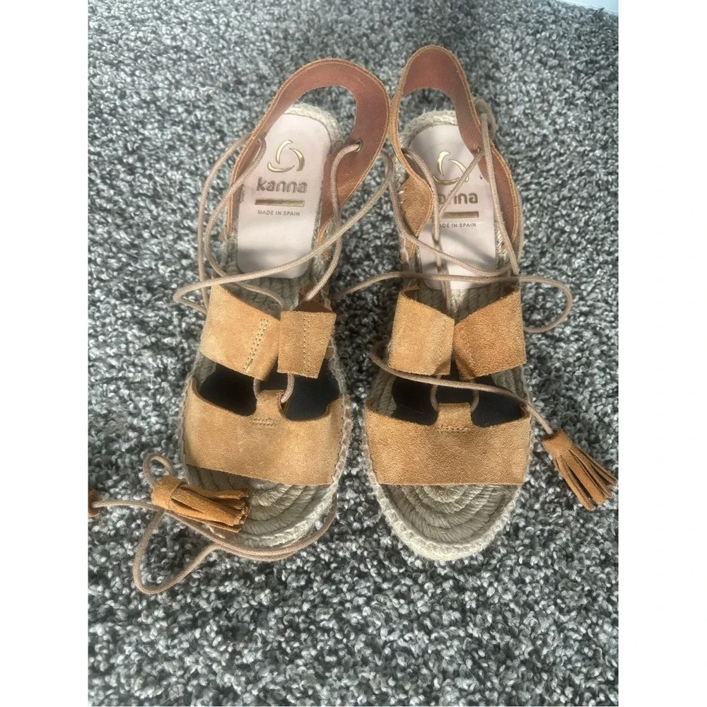 Kanna Spain Tan Suede Lace-Up Espadrille Wedges | EU 37 / US 6.5–7 | BohoSandals